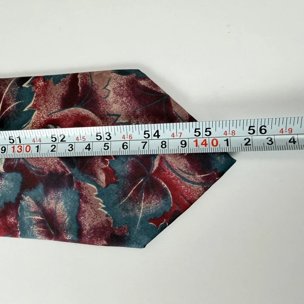 Vintage Christian Dior Monsieur Burgundy Teal Leaf Pattern Silk Tie‎ USA